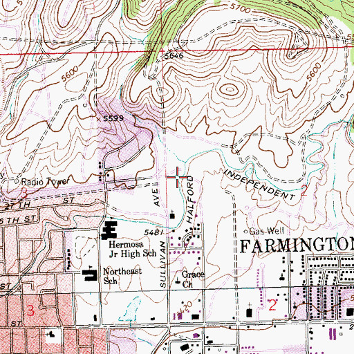 Topographic Map of City of Farmington, NM