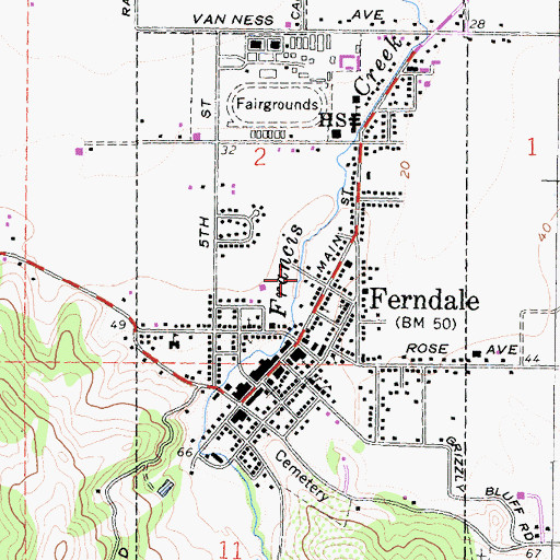 Topographic Map of City of Ferndale, CA