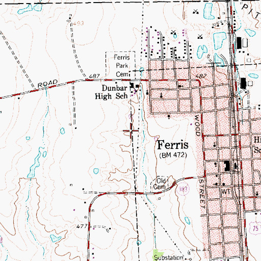 Topographic Map of City of Ferris, TX