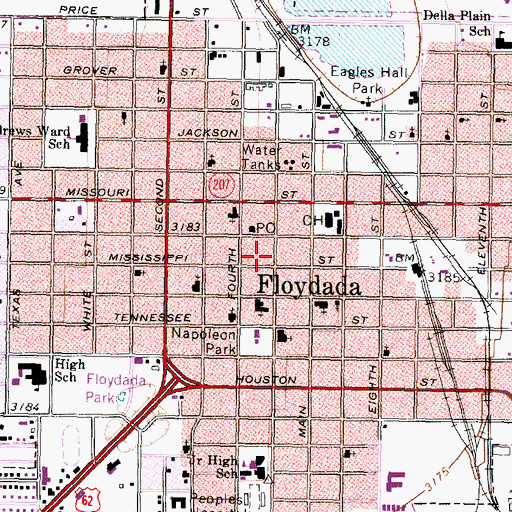 Topographic Map of City of Floydada, TX
