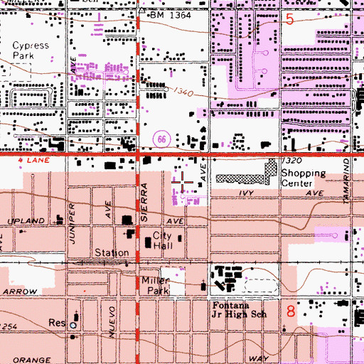 Topographic Map of City of Fontana, CA