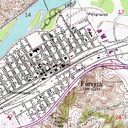 Topographic Map of City of Forsyth, MT