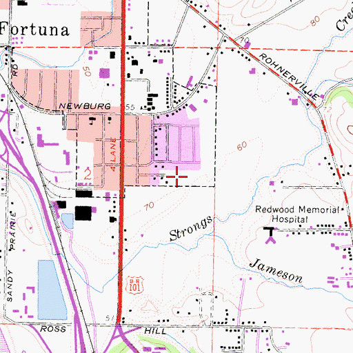 Topographic Map of City of Fortuna, CA