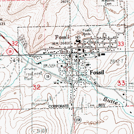 Topographic Map of City of Fossil, OR