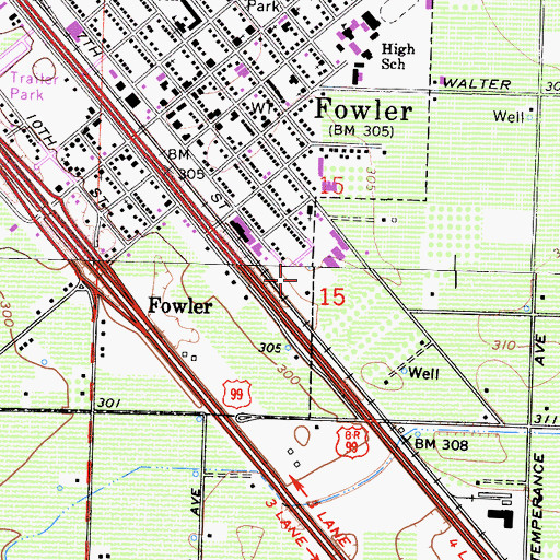 Topographic Map of City of Fowler, CA