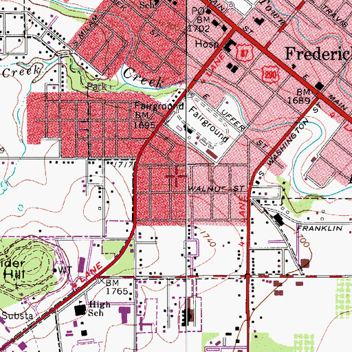 Topographic Map of City of Fredericksburg, TX