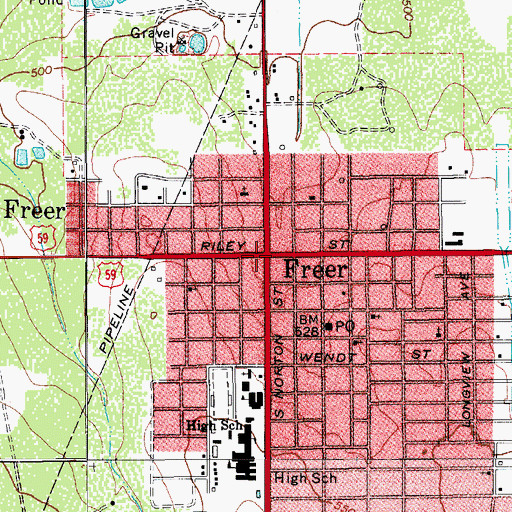 Topographic Map of City of Freer, TX