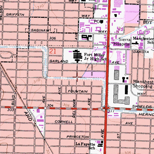 Topographic Map of City of Fresno, CA