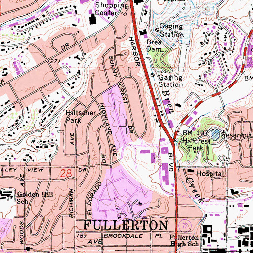 Topographic Map of City of Fullerton, CA