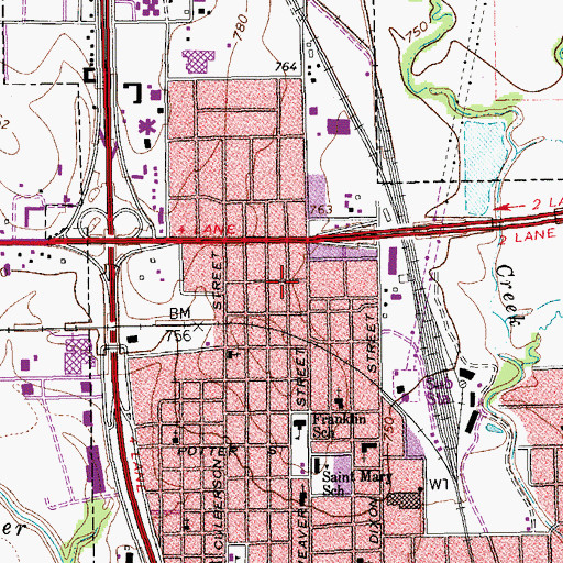 Topographic Map of City of Gainesville, TX