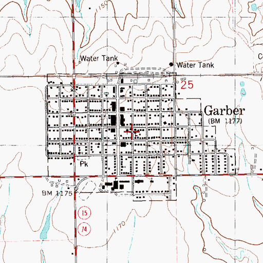 Topographic Map of City of Garber, OK