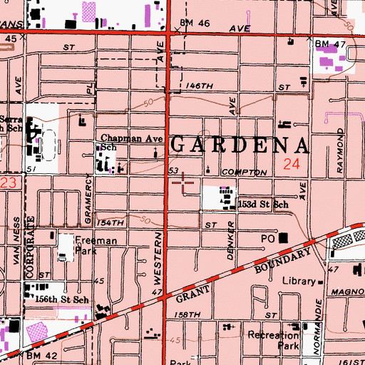 Topographic Map of City of Gardena, CA