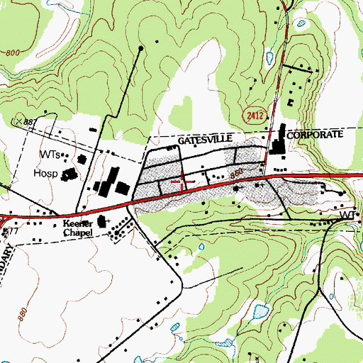 Topographic Map of City of Gatesville, TX