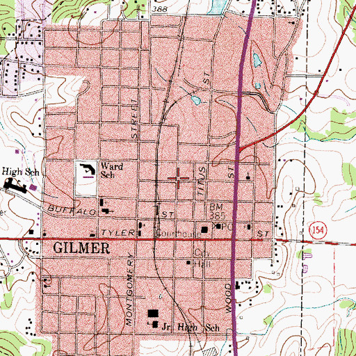 Topographic Map of City of Gilmer, TX