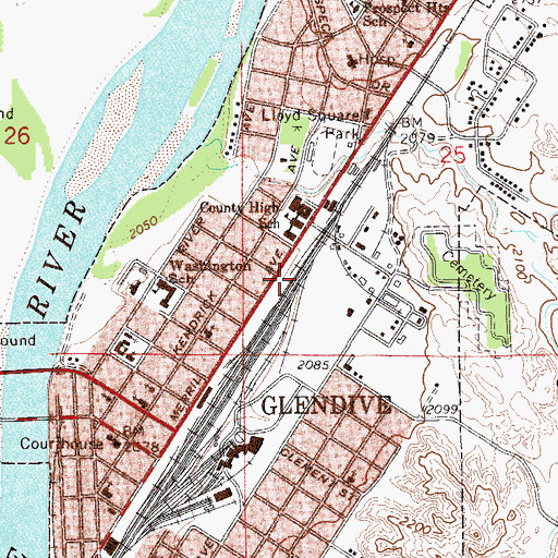 Topographic Map of City of Glendive, MT