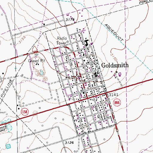 Topographic Map of City of Goldsmith, TX