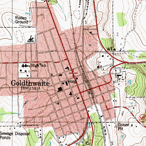 Topographic Map of City of Goldthwaite, TX