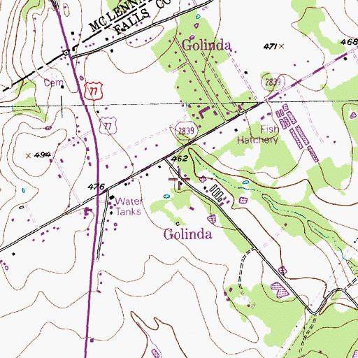 Topographic Map of City of Golinda, TX
