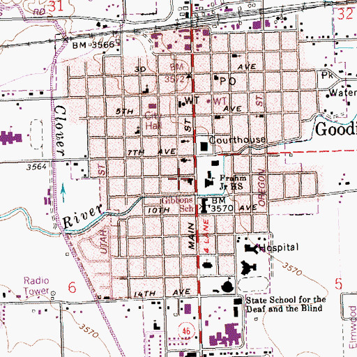 Topographic Map of City of Gooding, ID