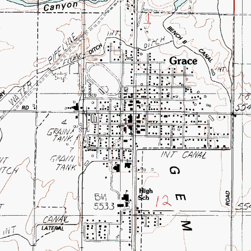 Topographic Map of City of Grace, ID