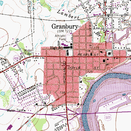 Topographic Map of City of Granbury, TX