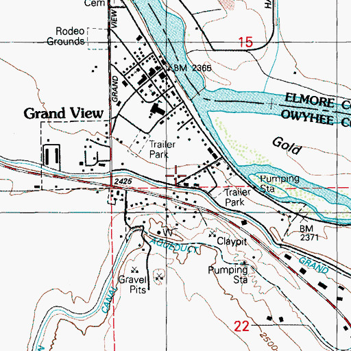 Topographic Map of City of Grand View, ID