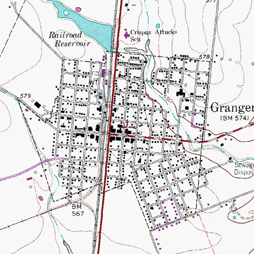 Topographic Map of City of Granger, TX
