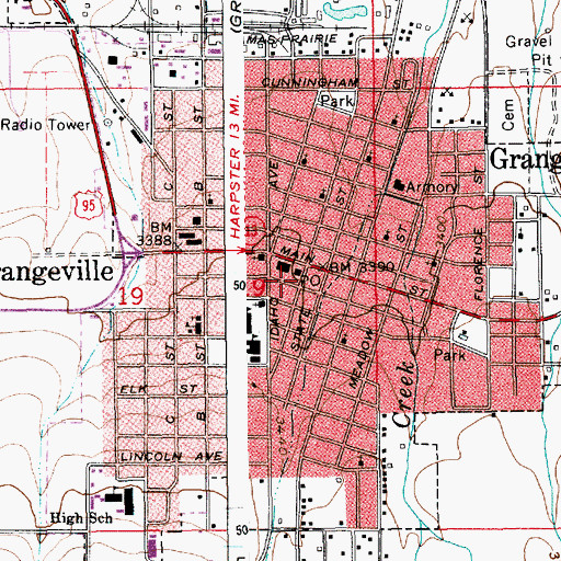 Topographic Map of City of Grangeville, ID