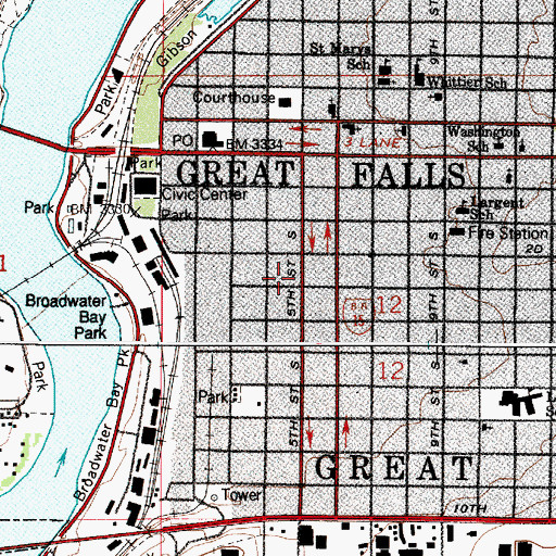 Topographic Map of City of Great Falls, MT
