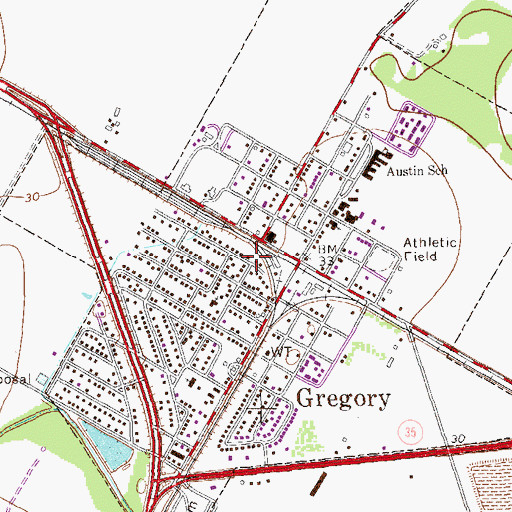 Topographic Map of City of Gregory, TX
