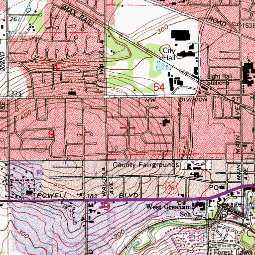 Topographic Map of City of Gresham, OR