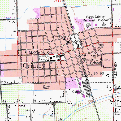 Topographic Map of City of Gridley, CA