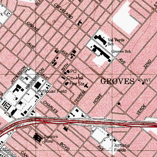 Topographic Map of City of Groves, TX