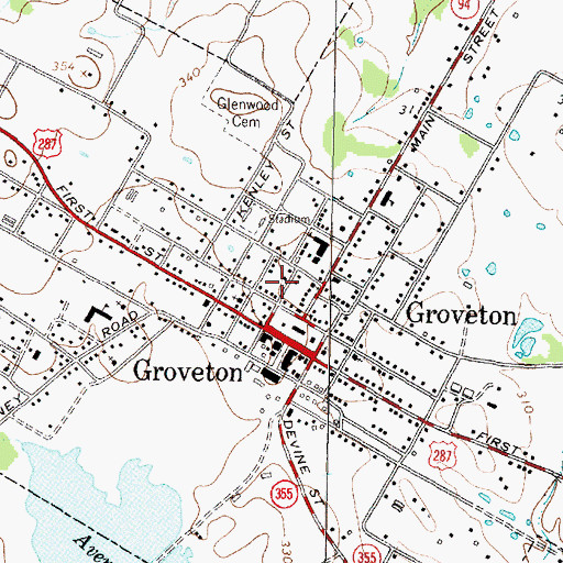 Topographic Map of City of Groveton, TX