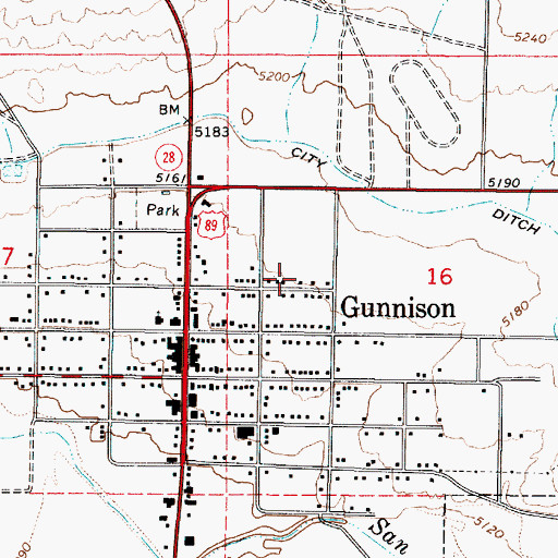 Topographic Map of City of Gunnison, UT
