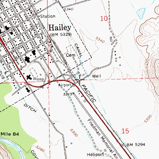 Topographic Map of City of Hailey, ID