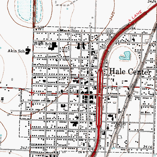 Topographic Map of City of Hale Center, TX