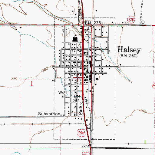 Topographic Map of City of Halsey, OR