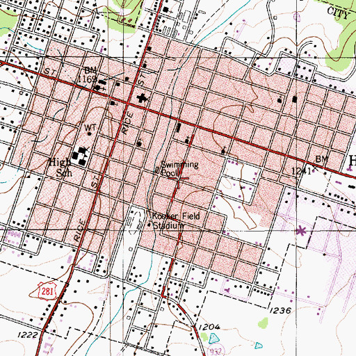 Topographic Map of City of Hamilton, TX