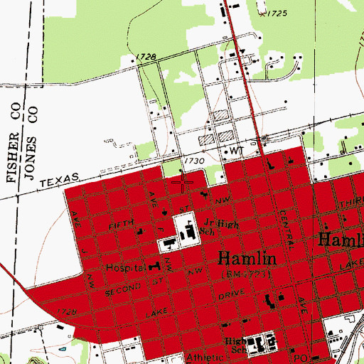 Topographic Map of City of Hamlin, TX