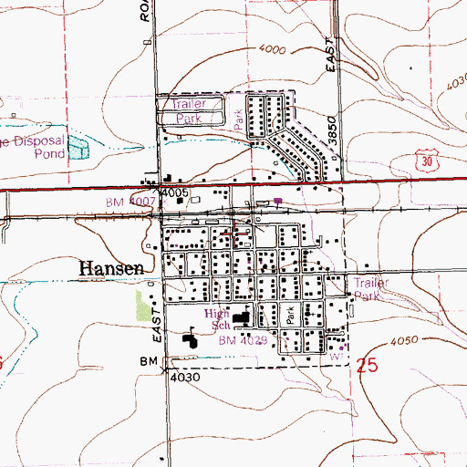 Topographic Map of City of Hansen, ID