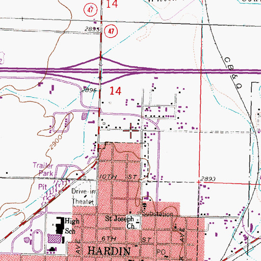 Topographic Map of City of Hardin, MT