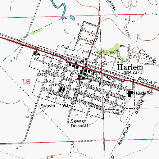 Topographic Map of City of Harlem, MT