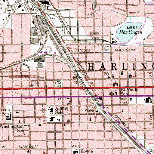 Topographic Map of City of Harlingen, TX