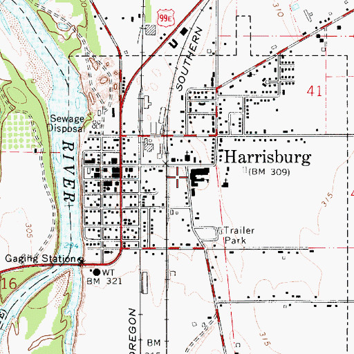Topographic Map of City of Harrisburg, OR