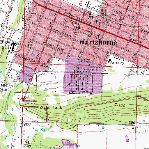 Topographic Map of City of Hartshorne, OK