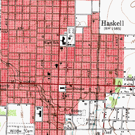 Topographic Map of City of Haskell, TX