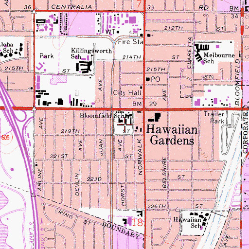 Topographic Map of City of Hawaiian Gardens, CA