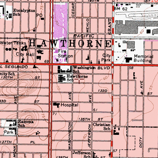 Topographic Map of City of Hawthorne, CA