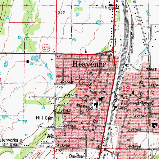 Topographic Map of City of Heavener, OK